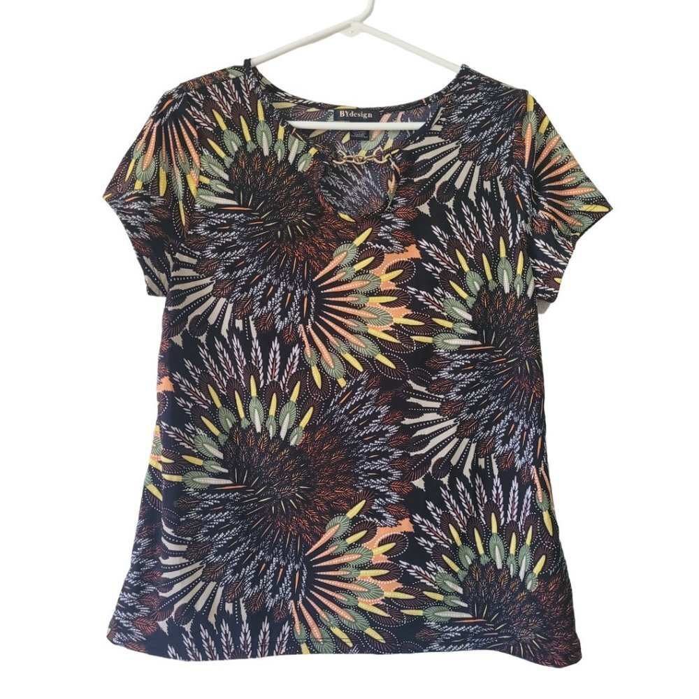Women's Short Sleeve Top, BYdesign Keyhole Floral, size M